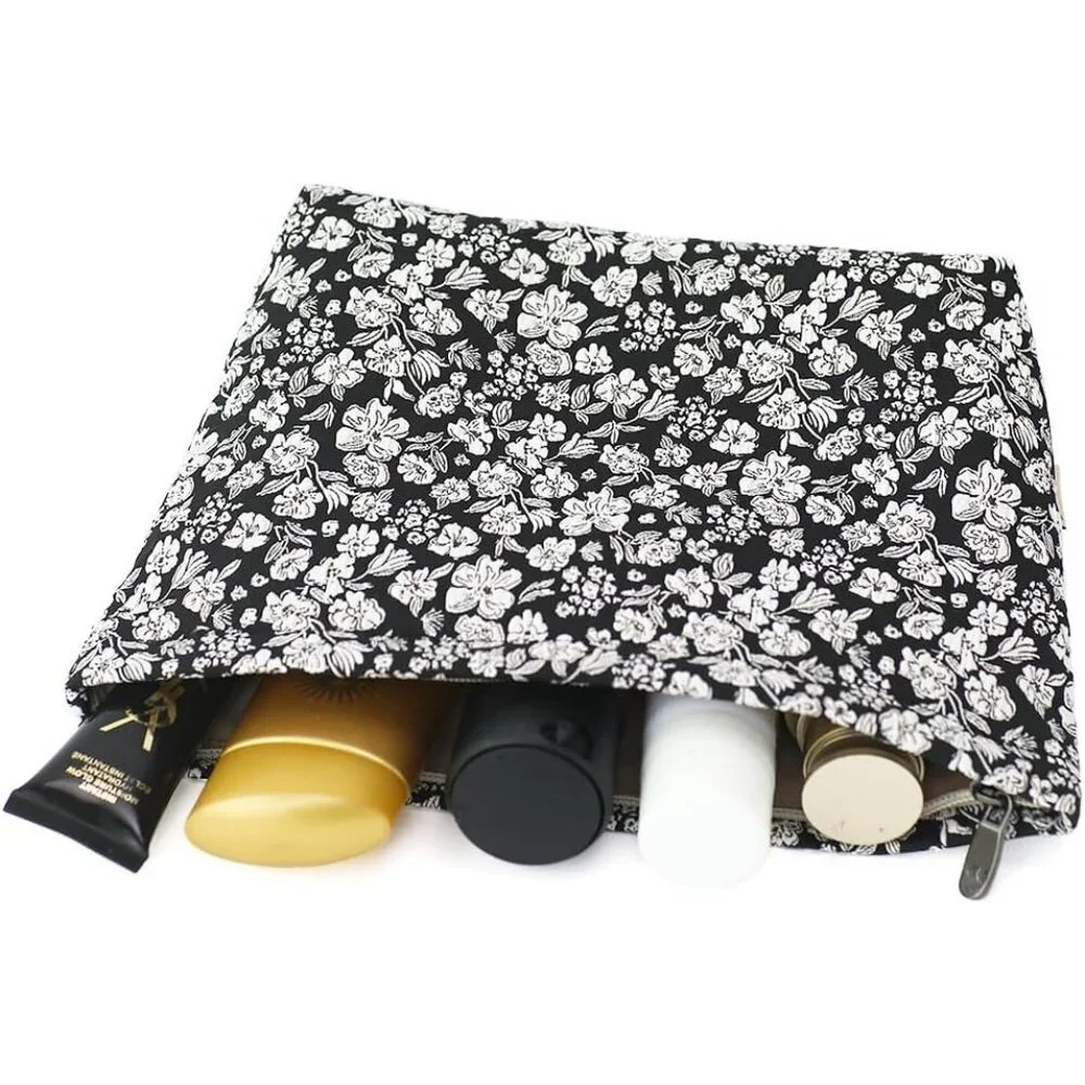 Floral Jacquard Makeup Bag Large Capacity Cosmetic Travel Organizer Pouch